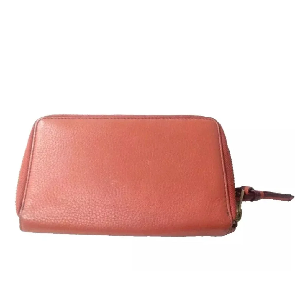 Tory Burch Berkeley Leather Wallet Burnt Orange Zip Around